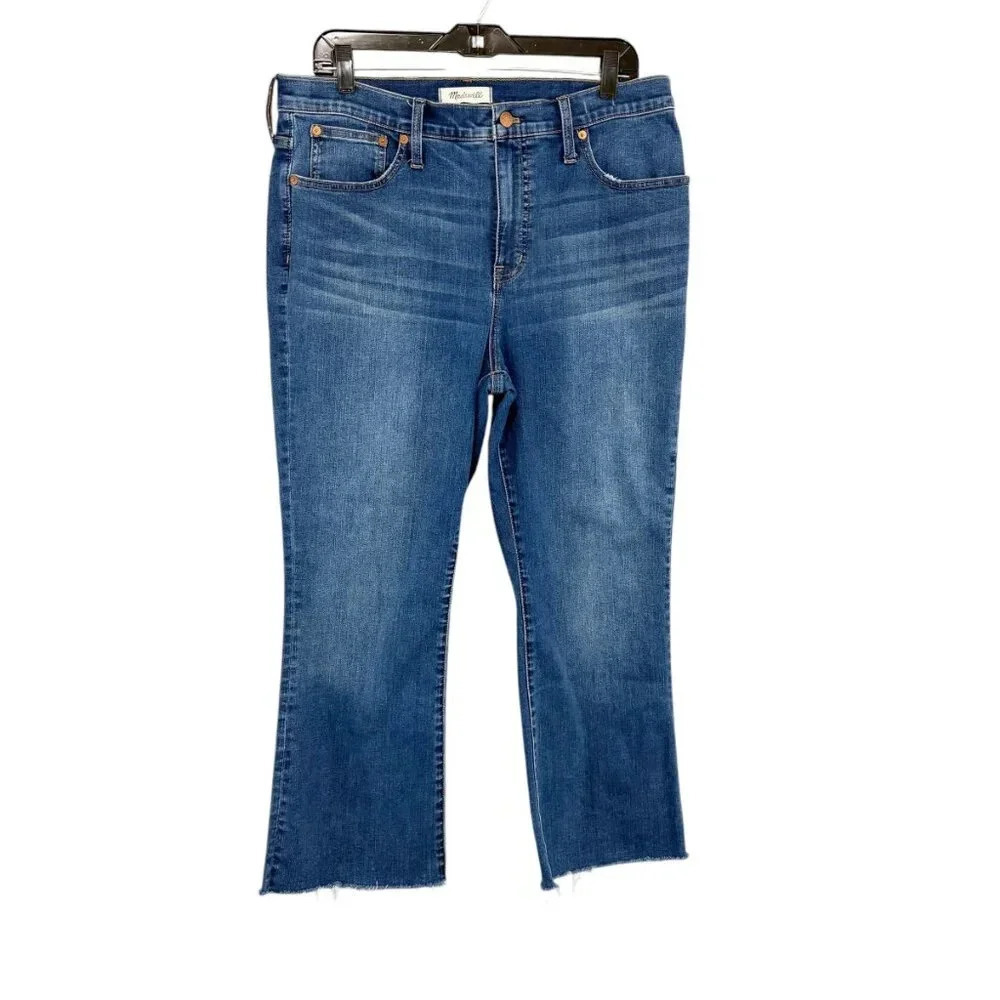 Madewell High Rise Cali Demi Boot Raw Hem Cropped Jeans Women's Waist Size 32